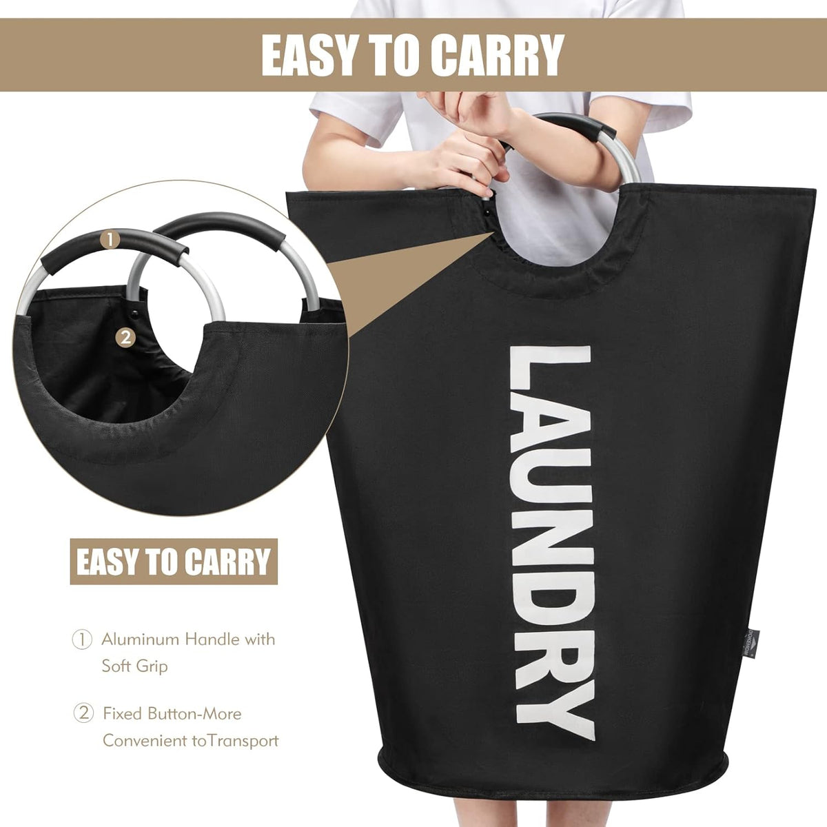SVOZK® XXL Waterproof Laundry Basket (90L) – Foldable with Padded Handles