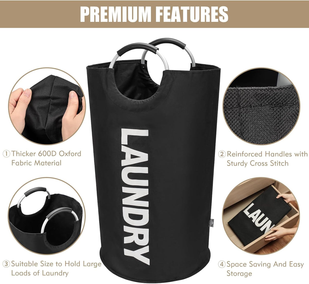 SVOZK® XXL Waterproof Laundry Basket (90L) – Foldable with Padded Handles